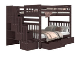 Bedz King Stairway Bunk Beds Full Over Full with 4 Drawers in The Steps and 2 Under Bed Drawers, Dark Cherry Bedz King