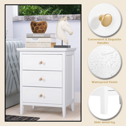 3 Drawer White Nightstand Wooden Large Night Stands with Gold Handle 19 Inch Modern Bedside Table for Bedrooms Mesa de Noche Blanca