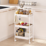 Vtopmart 3 Tier Metal Rolling Cart, Utility Rolling Carts with Wheels, Handle and Lockable Casters, Storage Trolley with Hooks, Easy Assemble for Kitchen, Living Room, Office, Nursery, Garage (White) Vtopmart