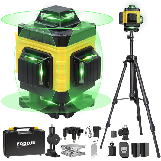 EODOJU Laser Level, 4 x 360° Laser Level with Tripod, Self Leveling Laser Level 4D Green Lazer Level 16 Lines Laser Level 360 Self Leveling for Construction, Picture Hanging, Floor Tile, Reno - WoodArtSupply