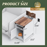 WLIVE White Farmhouse End Table for Living Room, Narrow Side Table with Charging Station, Night Stand with Storage, Small Wooden Cabinet with USB Ports and Outlets for Bedroom, White WLIVE