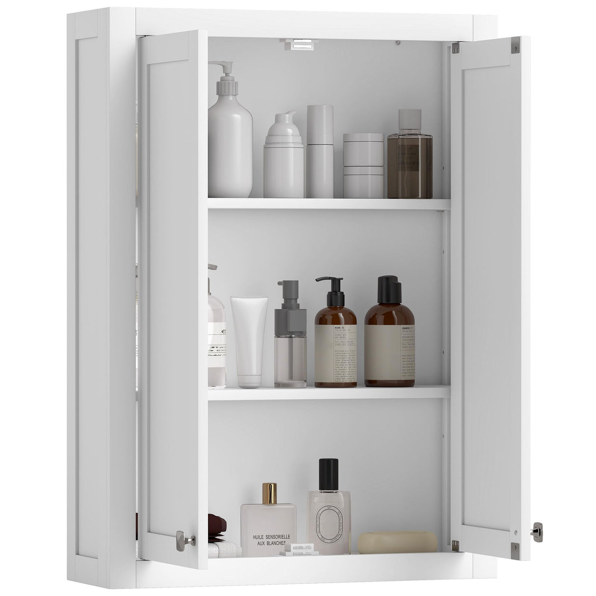 HOMCOM Bathroom Wall Cabinet, Modern Medicine Cabinet Wall Mounted, Over The Toilet Space Saver with 2 Doors and 2 Adjustable Shelves, White HOMCOM
