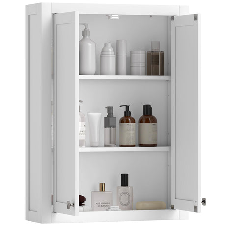 HOMCOM Bathroom Wall Cabinet, Modern Medicine Cabinet Wall Mounted, Over The Toilet Space Saver with 2 Doors and 2 Adjustable Shelves, White HOMCOM