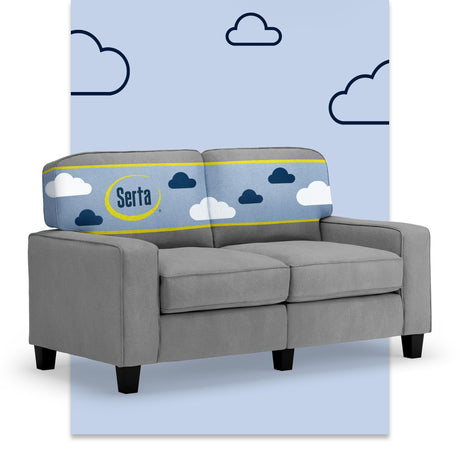 Serta Palisades 61" Track Arm Sofa, Easy Care Polyester, Soft Pillow Back, Pocket Coil Seat Cushions, Removable Covers, Loveseat or Couch for Small Spaces, Living Rooms or Bedrooms, Glacial Gray Serta