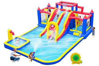 Easyair Deluxe Large Inflatable Water Slide for Big Kids, 20.5 ft L x 16.4 ft W x 7.6 ft H Water Bounce House, Outdoor Blow Up Pool, Climbing Wall, Basketball Hoop, Throw Ball Game, with 950W Blower