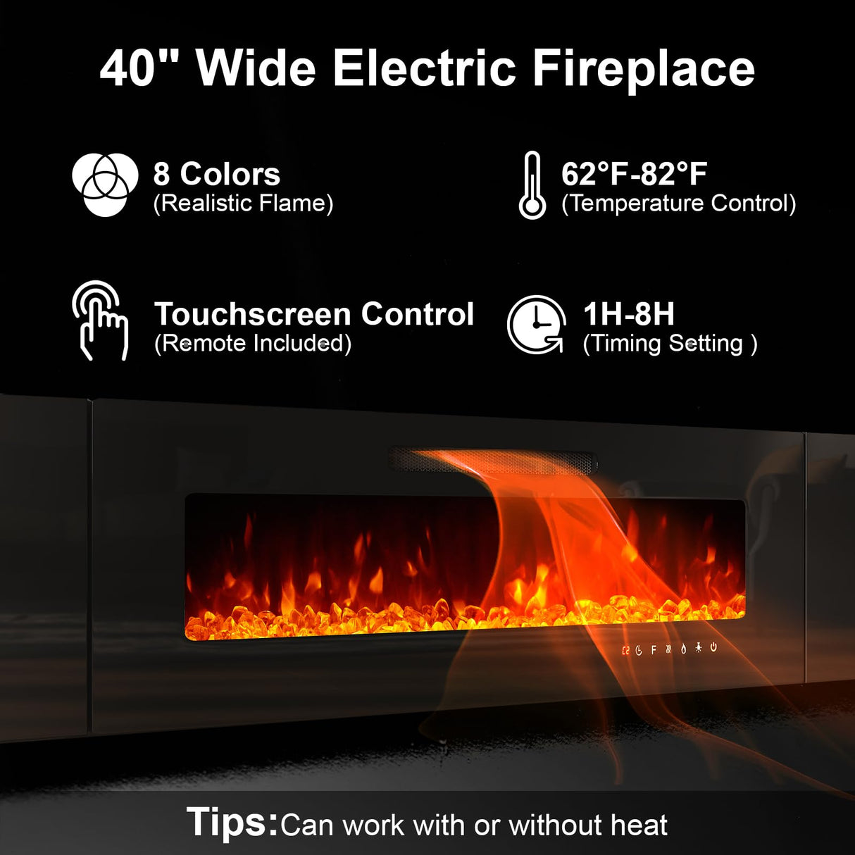 AMERLIFE Entertainment Center with Fireplace and Bookcases, Includes 80" 2-Tier Fireplace TV Stand with 40" Fireplace, 2 x High Gloss Bookshelves with LED Lights & Glass Doors, Obsidian Black AMERLIFE