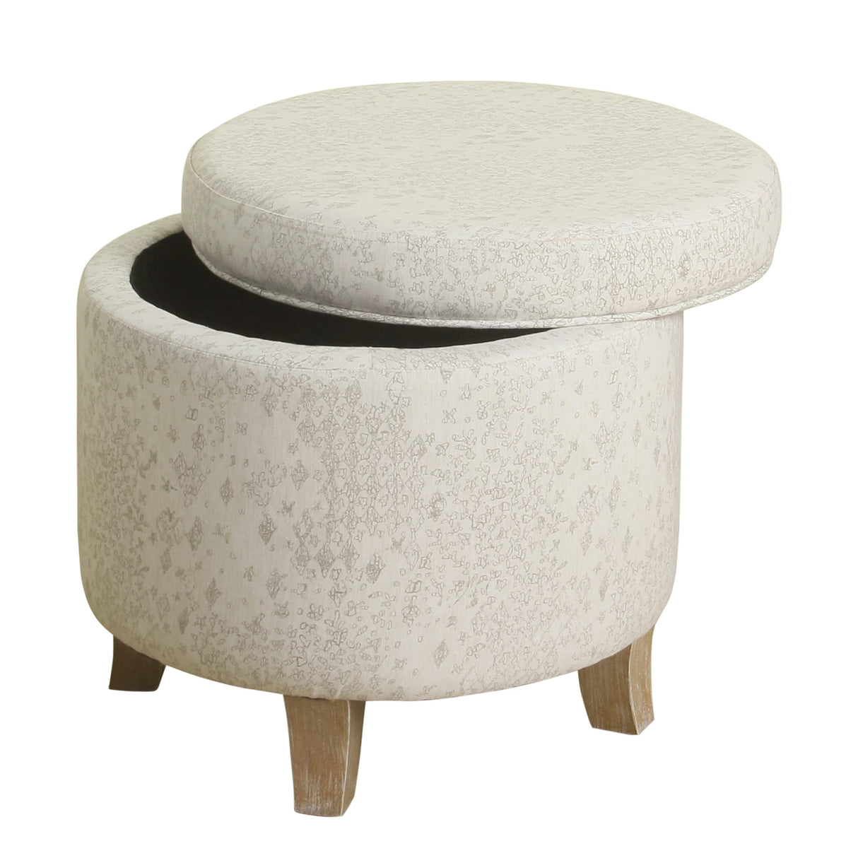 Homepop Home Decor | Upholstered Round Storage Ottoman | Ottoman with Storage for Living Room & Bedroom with Flared Legs. Linen. Large HomePop