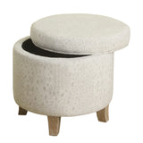 Homepop Home Decor | Upholstered Round Storage Ottoman | Ottoman with Storage for Living Room & Bedroom with Flared Legs. Linen. Large HomePop
