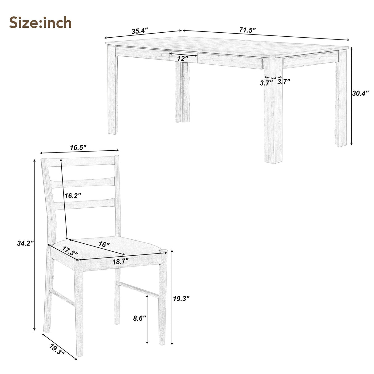 P PURLOVE 7 Pieces Dining Table Set with 6 Soft Cushion Dining Chairs, Mutifunctional Extendable Table with 12" Leaf and 2 Drawers, Wooden Dining Room Table Set for 6 Person (Natural Wood Wash) P PURLOVE