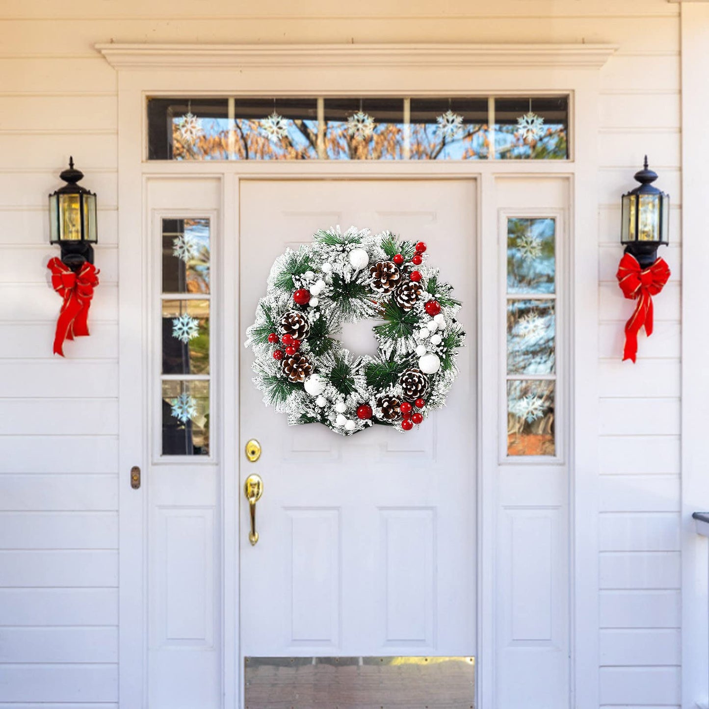 XIANGLIANG Wreath Frame 36 Inch Christmas Wreath Berry Wreath Handmade Floral Front Door Rustic Wreath Flocked with Mixed Decorations Christmas Decorations Christmas with Lights, One Size, 4ZtCtOJ6q