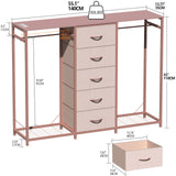 Espelism Dresser for Bedroom with Clothes Rack 5 Drawer Dresser with Charging Station LED Lights White Chest of Drawers Flexible Shelf and Open Storage Space for Bedroom Living Room (Pink) Espelism