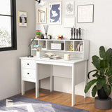 Tangkula White Desk with Drawers & Hutch, Modern Home Office Desk Writing Study Desk with Charging Station, Laptop Desk with 5 Storage Compartments, Computer Workstation Makeup Vanity Desk Tangkula