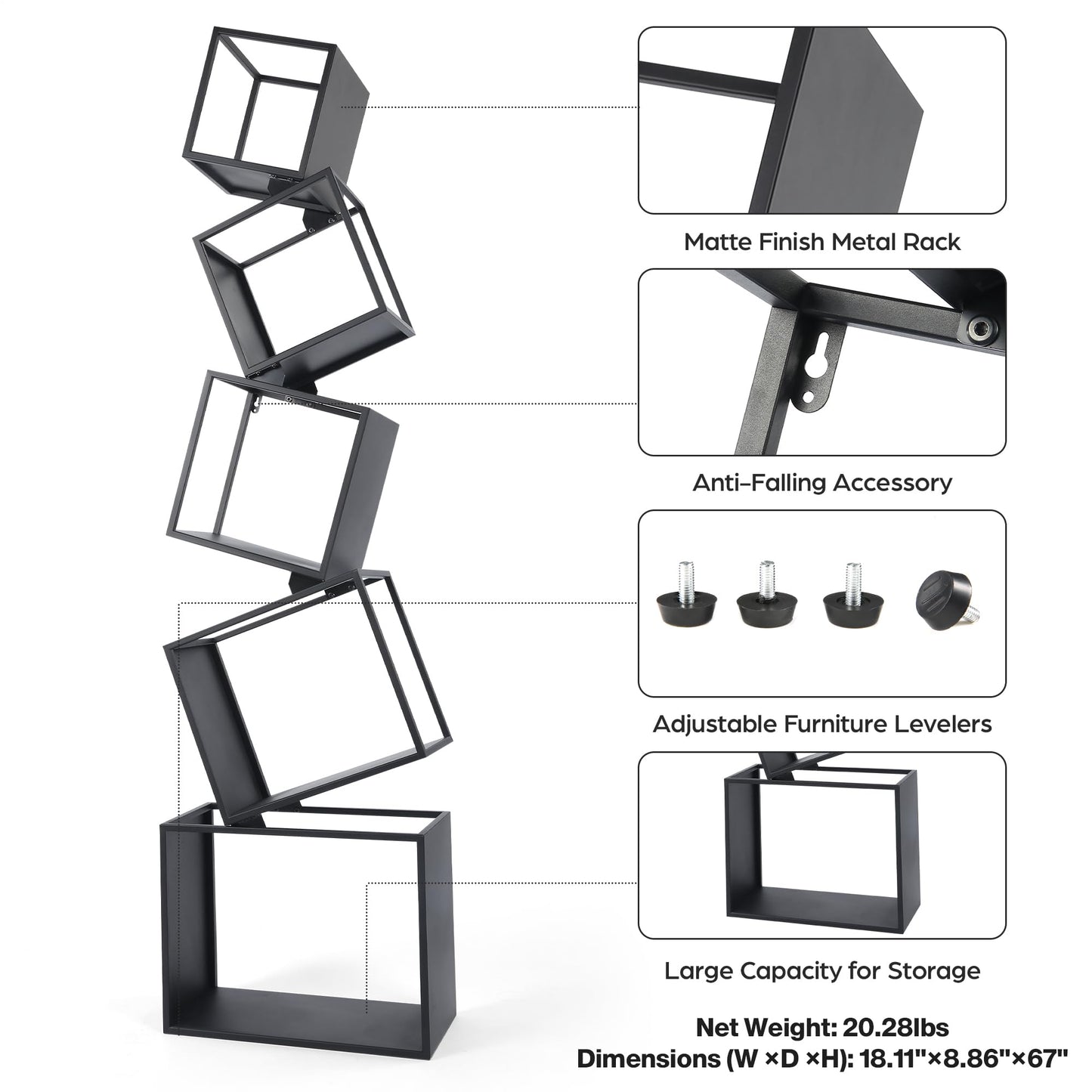 Weltallina 5-Tier Modern Black Bookshelf - Stylish Storage Solution for Home and Office - WoodArtSupply