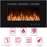 VINEMOUNT 48'' Electric Fireplaces Inserts, Recessed & Wall-Mounted Fireplace Heater with Thermostat, Multicolor Flames,Timer, Log & Crystal, 750/1500W, Black VINEMOUNT