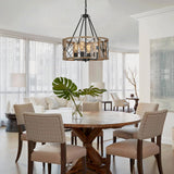 SANTOSTOCK Modern Farmhouse Chandelier, Rustic 4-Light Dining Room Chandelier Light Fixture Kitchen Island Light, Adjustable Hanging Light for Bedroom Entryway Foyer Living Room, Grey Wood SANTOSTOCK