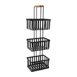 Simplify 3 Tier Metal Spa Tower | Bamboo Handles | Decorative Shelving Unit | Baskets | Bathroom Storage | Toiletries | Towels | Soap | Black Simplify