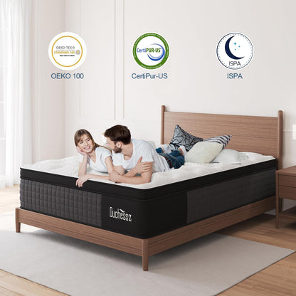 Duchessz Hybrid Mattress Black with Gel Memory Foam and Individually Pocket Innerspring Euro Top Mattress Medium Firm for Motion Isolation, Edge Support, 100 Night Trial (14 Inch, Twin)