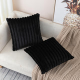 ZLINA Set of 2 Black Faux Fur Decorative Throw Pillow Covers Fluffy Striped Pillowcase Cushion Covers 18 x 18 Inch Decor Sofa Couch Bedroom ZLINA