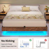 BTHFST Vintage Brown Floating Bed Frame with LED Lights – Industrial Metal & Wooden Full Platform Design, No Box Spring Required, Easy Assembly BTHFST