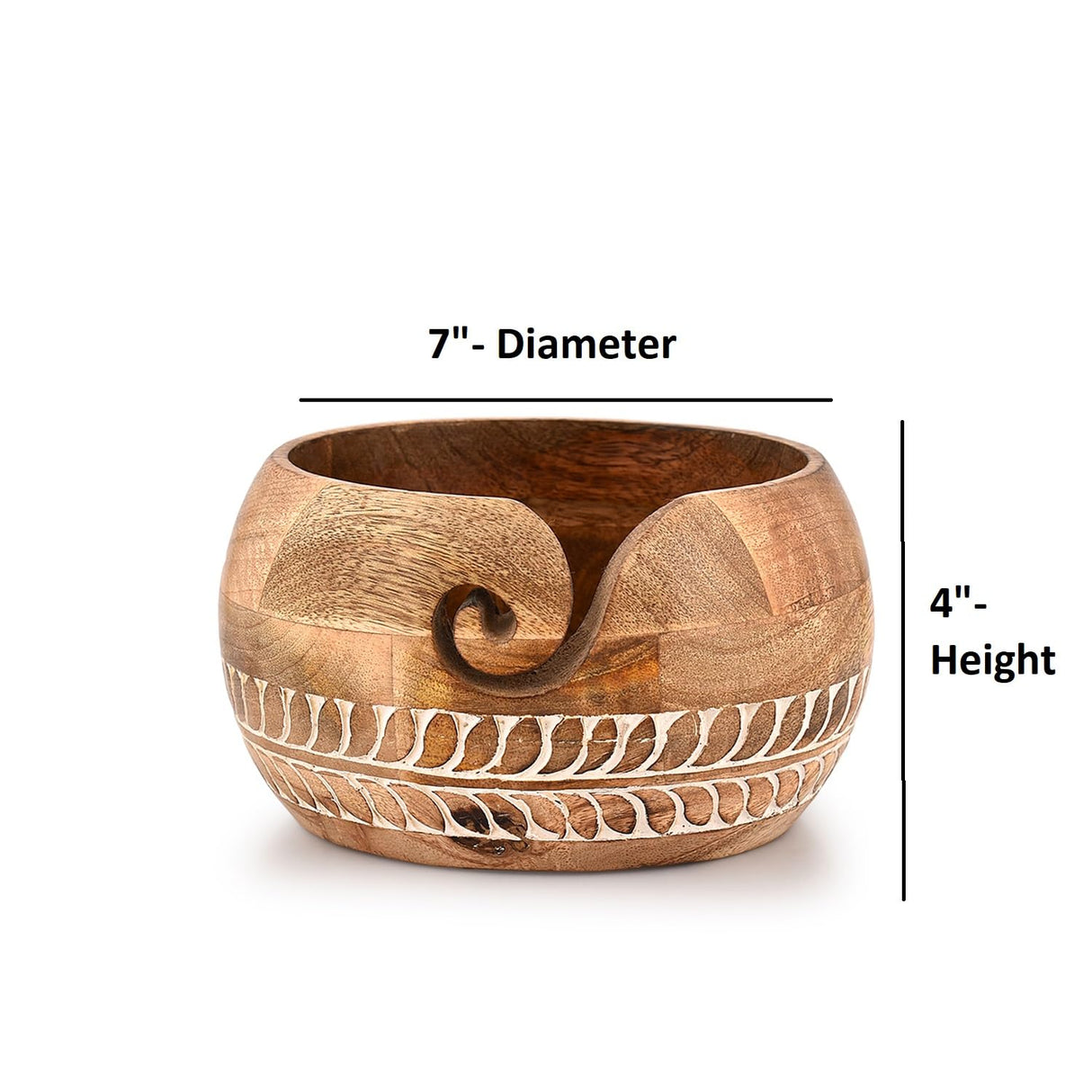 Mahasu Yarn Storage Mango Wood Yarn Bowl for Crocheting Accessories and Supplies Organizer Wool Storage Bowl Round (7" x 7" x 4") Mahasu