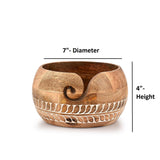 Mahasu Yarn Storage Mango Wood Yarn Bowl for Crocheting Accessories and Supplies Organizer Wool Storage Bowl Round (7" x 7" x 4") Mahasu