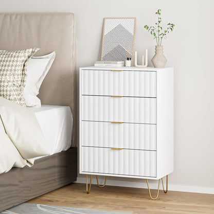 Aienvey Dresser for Bedroom with 4 Drawers, Chest of Drawers, Tall Storage Dresser Chest Cabinet Organizer Unit with Metal Legs, Small Dresser for Bedroom, Living Room, Closet, Hallway,Fluted,White