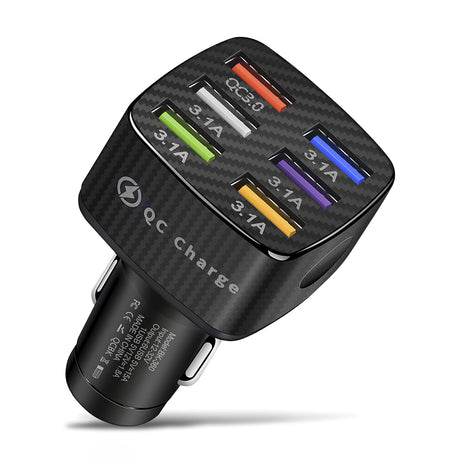 Amiss Car Charger Adapter, 6 USB Multi Port, Fast Charger, Include QC 3.0 and 5 Other Ports, Car Interior Accessories, Fit for iPhone 13/12/11/pro, Samsung Galaxy/Note S10/S9/S8, Android - Black Amiss