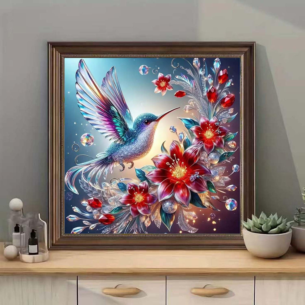 Hummingbird Diamond Art Kits for Adults,5D Full Round Drill Diamond Painting Kits for Flowers DIY Crystal Rhinestones Paint by Diamonds and Crafts for Adults Home Wall Decor 12 X 12inch SHICERNHJ