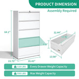 IKIMI 5 Drawer Lateral File Cabinets with Lock Office Filing Cabinet Steel Storage Cabinet Wide Horizontal Filing Metal Cabinets for Files Legal/Letter/A4 Size Assembly Required IKIMI