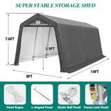 GARTOO 8' x 14' Outdoor Storage Shelter Shed- Heavy Duty Storage Tent with Roll-up Ventilated Windows, Portable Garage Zipper Storage shed for Bike, ATV, Motorcycle Shelter, Gray GARTOO