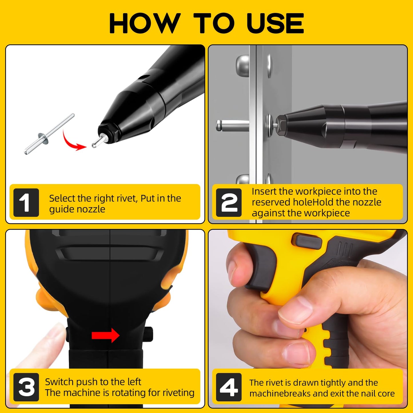 Lezwuatoolz Cordless Rivet Gun Tool Compatible with Dewalt 20V Max Battery(No Battery), Brushless Electric Automatic Rivet Gun for Rivets 1/8'', 5/32'', 3/16", for Metal, Plastic and Leather - WoodArtSupply