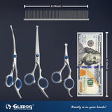 Dog Grooming Scissors Kit with Safety Round Tips, GLADOG Professional 6 in 1 Grooming Scissors for Dogs, Sharp and Heavy-duty Dog Grooming Shears for Dogs Cats Pets GLADOG