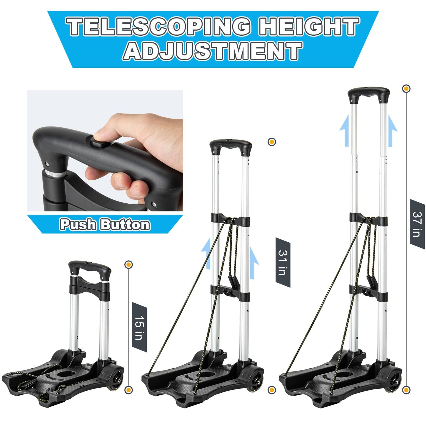 Vsaikeo Small Folding Hand Truck Dolly with 2 Wheels, Lightweight Aluminum Foldable Luggage Cart, Collapsible Cart Portable Dolly for Airport Travel Moving Use - WoodArtSupply