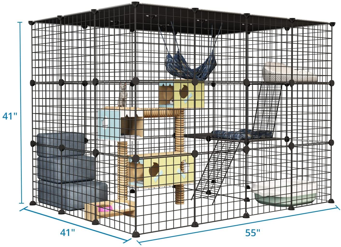 Oneluck Outdoor Cat House Cat Cages Enclosure with Super Large Enter Door, 55L x 41W x41H Balcony Cat Playpen with Platforms,DIY Kennels Crate Large Exercise Place Ideal for 1-3 Cats - WoodArtSupply