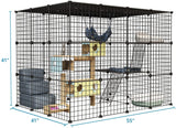 Oneluck Outdoor Cat House Cat Cages Enclosure with Super Large Enter Door, 55L x 41W x41H Balcony Cat Playpen with Platforms,DIY Kennels Crate Large Exercise Place Ideal for 1-3 Cats Oneluck