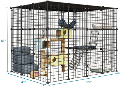 Oneluck Outdoor Cat House Cat Cages Enclosure with Super Large Enter Door, 55L x 41W x41H Balcony Cat Playpen with Platforms,DIY Kennels Crate Large Exercise Place Ideal for 1-3 Cats - WoodArtSupply