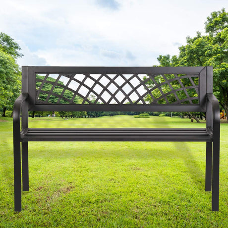 FDW Garden Bench Outdoor Bench with Plastic Backrest for Patio Metal Bench Park Bench or Yard Porch Clearance Work Entryway FDW