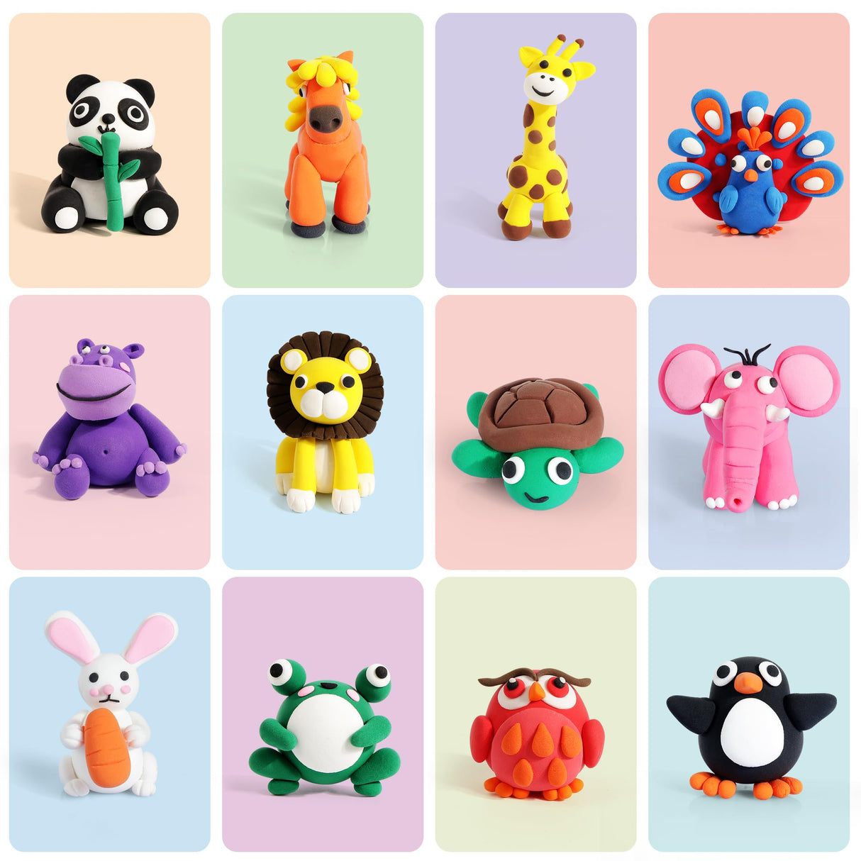 Air Dry Clay Kit for Kids, 12 Animals Modeling Clay with Tutorial Cards & Video, 8 Sculpting Tools, Ultra Light, Safe & Non-Toxic, DIY Art and Crafts Gifts for Boys Girls Helsort