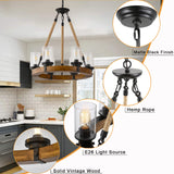 Rustic Wagon Wheel Chandelier with Seeded Glass Shades, 6 Lights Farmhouse Wood Retro Round Wagon Wheel Pendant Light for Living Room Kitchen Island Foyer Entryway BAOURE