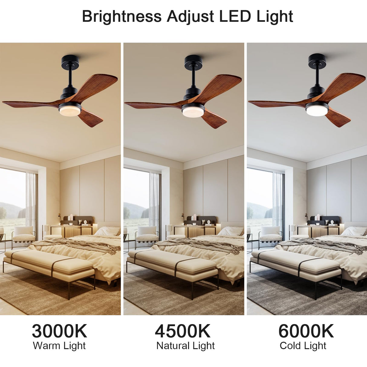 BOOMJOY 42'' Ceiling Fans with Lights and Remote Control, 6 Speed Quiet Reversible DC Motor, 3 Blades Wood Indoor Outdoor Ceiling Fan with Light for Living Room Bedroom Study Office BOOMJOY