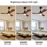 BOOMJOY 42'' Ceiling Fans with Lights and Remote Control, 6 Speed Quiet Reversible DC Motor, 3 Blades Wood Indoor Outdoor Ceiling Fan with Light for Living Room Bedroom Study Office BOOMJOY