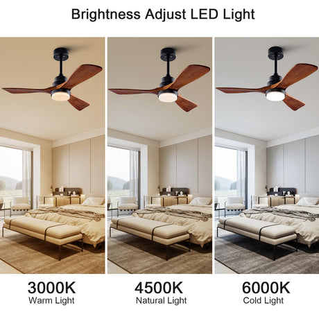 BOOMJOY 42'' Ceiling Fans with Lights and Remote Control, 6 Speed Quiet Reversible DC Motor, 3 Blades Wood Indoor Outdoor Ceiling Fan with Light for Living Room Bedroom Study Office BOOMJOY