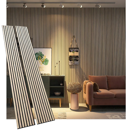 3D Natural Wood Veneer Slat Acoustic Panels (OAK) | Soundproof Celling/Wall Panels | 94.49‘’ x 23.62‘’ Cover | Wood Slat Paneling | Fluted Wall Panels Kieacia