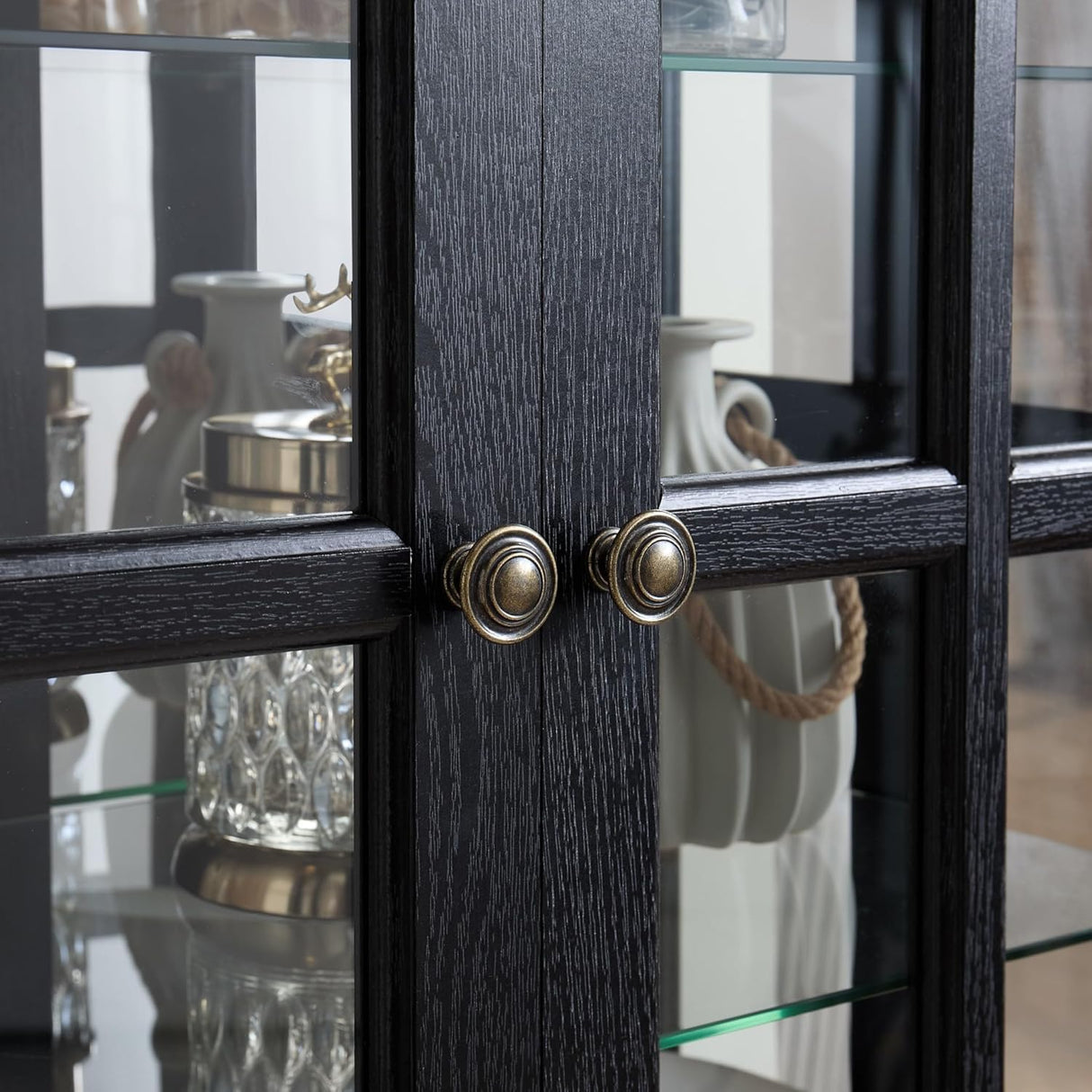 LuxyHoom Lighted Display Curio Cabinet Elegant China Cabinet Featuring 6 Shelves and 69 Inch Height for Premium Home Decor Storage Solutions(Black) LuxyHoom