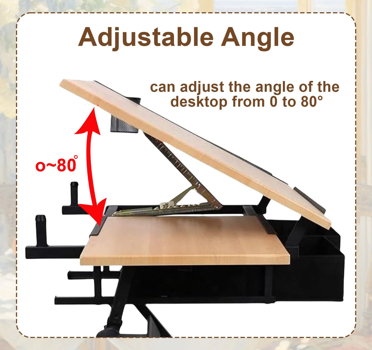 Suuiwau Height Adjustable Drafting Table,Art Desk Drawing Table with 0-80° Tilting Tabletop,Artist Table Diamond Painting Table Craft Work Station with Storage Drawers for Kids Adults Suuiwau