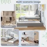 Giantex Trundle Bed Twin, Wood Day Bed Frame with Headboard & Footboard, Wooden Slats Support, Pull Out Bed, Twin Bed with Trundle for Kids Teens Adults, Grey Giantex