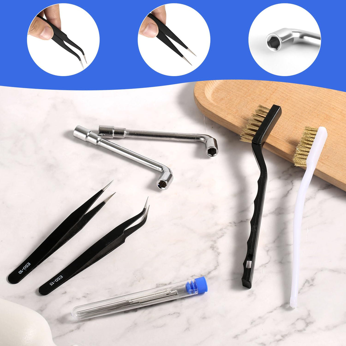 26pcs 3D Printer Nozzle Cleaning Kit, Including 20 Nozzle Cleaning Pins/Needles 2 Wire Brushes 2 L-Shaped Wrenches 2 Tweezers with Storage Box for Prusa 3D Printer Maintenance Accessories NQEUEPN