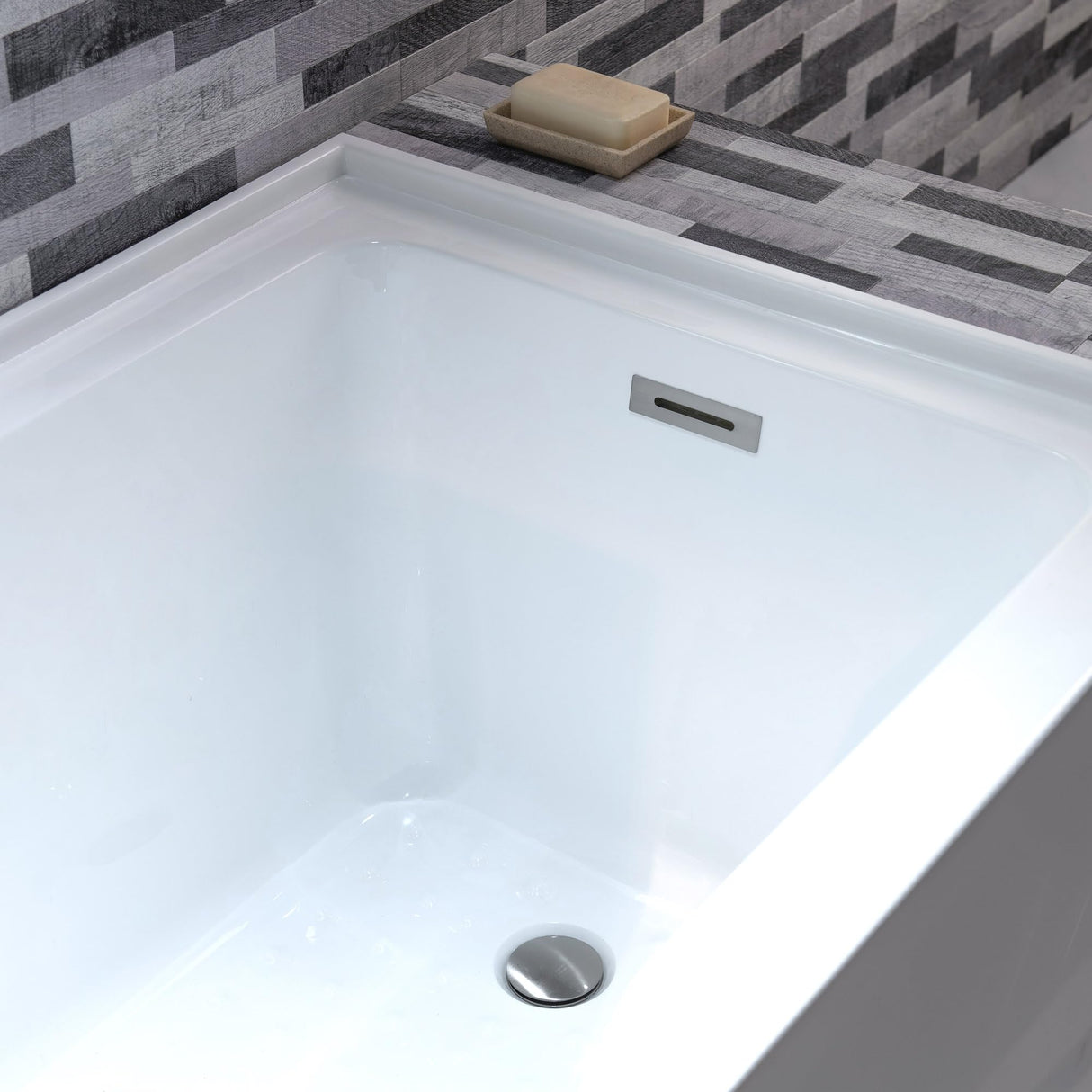 WOODBRIDGE 60" Acrylic Rectangular Alcove Soaking Bathtub in White with Right Drain, Brushed Nickel Pop-Up Drain Included BA6030R WOODBRIDGE