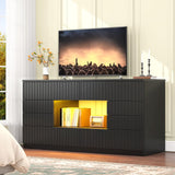 CSZZD 8 Drawer TV Stand for Bedroom, 55" Black Dresser with LED Lights & Open Storage, Modern Long Chest of Drawers for Closet, LED Drawer Organizer Cabinet for Bedroom, Living Room CSZZD