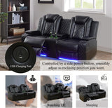 Power Recliner Sofa Set with LED, Leather Reclining Sofa Set, Living Room Furniture Set with USB Charging (Black Standard Version Total of 2 Cup Holders) Pon Living Furniture Inc